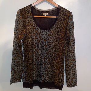 Baxis & Baxis Layered Animal Print Long Sleeve Blouse~ Small (A24)